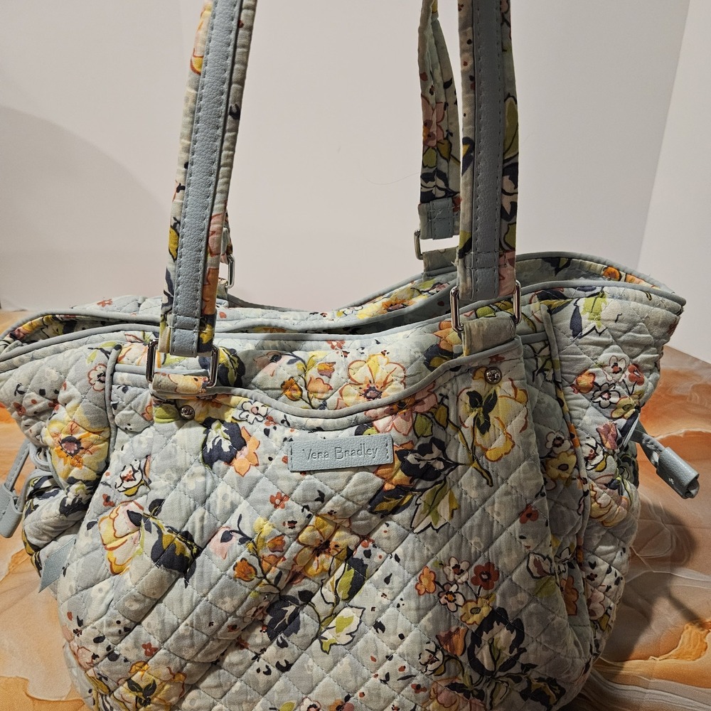 Vera Bradley Glenna Satchel Floating Garden Floral Shoulder Bag Drawstring Tote